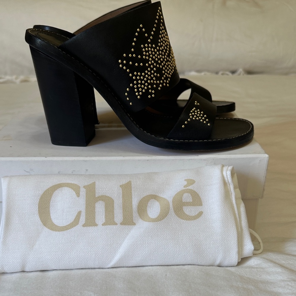 Chloe Black Mules with Gold Detailing 9.5 - Picture 4 of 9